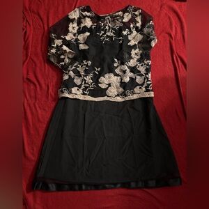NWOT Elegant Black Dress with Floral Embroidery